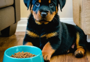rottweiler puppy eating food